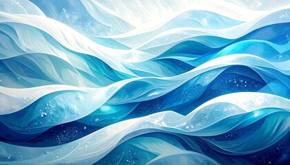 Poster - Abstract snow, blue and white waves by vita, digitally hand painted details