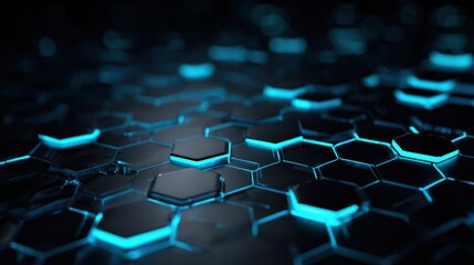 Poster - Futuristic abstract hexagonal pattern with glowing blue lines, perfect for tech-related designs and backgrounds.