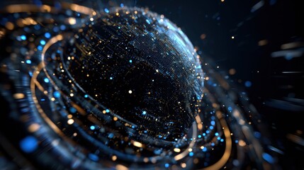Poster - Futuristic abstract illustration of a galaxy with shimmering lights and cosmic energy, symbolizing space and technology.