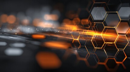 Poster - Futuristic abstract technology background with glowing hexagonal shapes and dynamic light patterns.