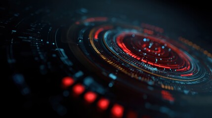 Poster - Futuristic digital interface with glowing elements in vibrant colors, representing advanced technology and innovation.