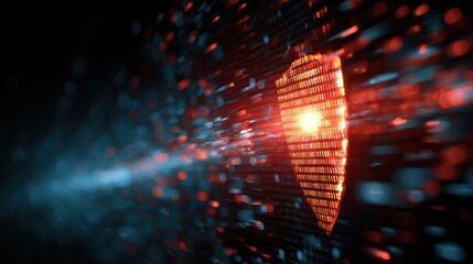 Poster - Futuristic digital shield illustration with glowing particles, symbolizing cybersecurity and data protection concepts.