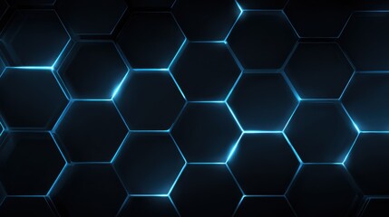 Poster - Futuristic hexagonal pattern with glowing blue lines on a dark background, perfect for technology themes.