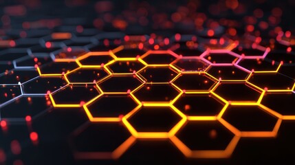 Poster - Futuristic hexagonal pattern glowing with vibrant orange and pink hues, creating a visually striking design.