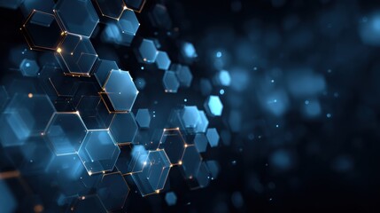 Poster - Futuristic hexagonal shapes in luminous blue tones create a visually captivating technology background.