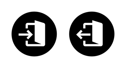 Poster - Account login and logout icon in black circle. Door with arrow symbol for enter and exit