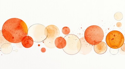 Poster - Abstract watercolor composition with circles in warm red and orange tones on a soft background of creamy hues