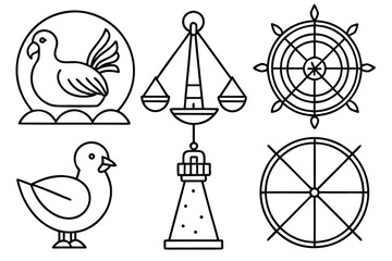 Aufkleber - Simple Clean Line Art Illustration Featuring Basic Shapes and Colors for Design
