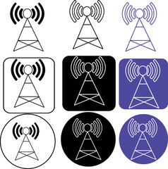 Poster - Communication tower icon set signals connection wireless internet access mobile network solutions