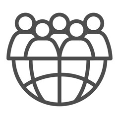 Fototapete - Half of globe with people crowd line icon, traveler survey concept. Vector graphics. World community, audience sign on white background, outline style icon for mobile or web design.