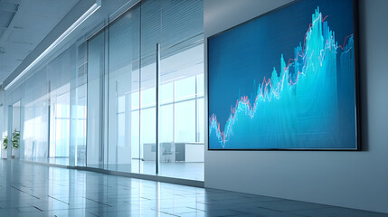 Poster - Growing stock market statistics showing on a digital screen in modern office space