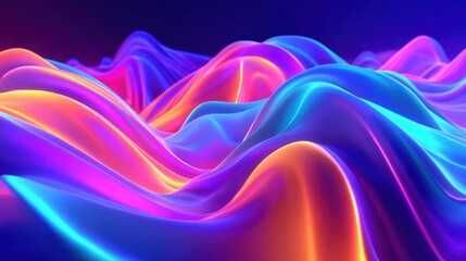 Poster - Colorful Abstract Waves In Neon Light. Vibrant Digital Art Showcasing Fluid Motion And Dynamic Energy