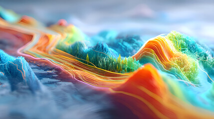 Poster - Colorful topographic landscape showing data visualization and nature