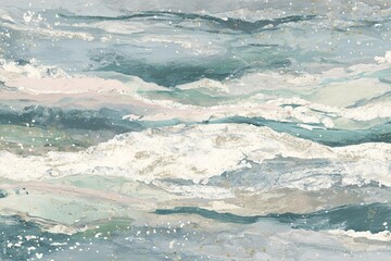 Poster - Abstract ocean waves in calming shades of blue and white with hints of pink in a tranquil setting