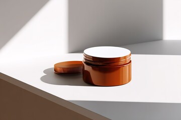 Poster - Natural skincare cream jar resting on minimalist surface with soft shadows in a modern setting