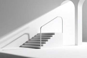 Poster - Staircase with sleek railing set against a minimalist architectural backdrop in bright sunlight