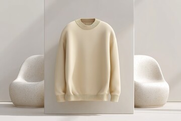 Poster - Modern minimalist design showcasing a neutral-toned sweater in a stylish interior space