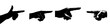 © AI04 - A black, isolated, modern silhouette of a hand featuring an index finger is depicted, often used for pressing a button or pointing in a specific direction, and is commonly utilized as hand-drawn clip