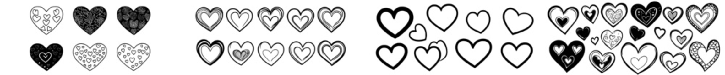 Poster - A collection of hearts that are hand drawn and unique, along with painted design elements in a doodle style