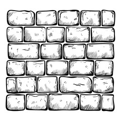 Poster - An urban sketch of a brick wall is illustrated in modern black and white line art, with the wall's texture and a grunge background hand-drawn to create a unique pattern