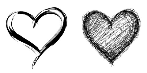 Poster - A scribble heart, representing the concept of love, is depicted as a modern illustration of a hand drawn black heart on a white background, ideal for Valentine's Day