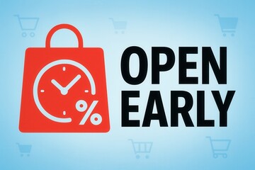 Leinwandbilder - Promotional image featuring a red shopping bag icon with a clock and percentage symbol, alongside the bold text 