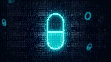 Poster - Digital Concept of Medicine and Technology with Capsule in Binary Background