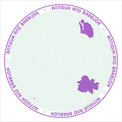 Poster - Antigua and Barbuda round logo design. Country shape build of rings. Antigua and Barbuda text around the country. Vector Illustration.