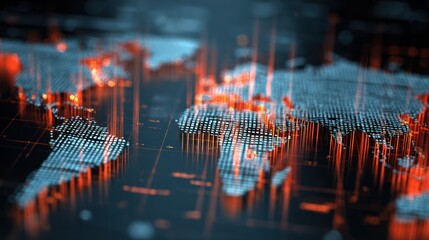 Poster - A digital world map illuminated by vibrant data streams, representing global connectivity and technology advancements.