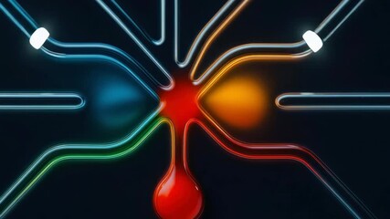 Poster - Abstract Colorful Flowing Lines with Bright Central Glow in a Dark Background