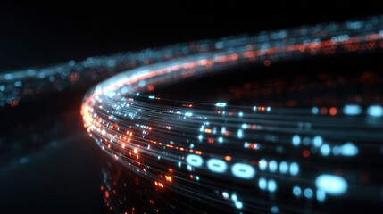 Poster - A dynamic and futuristic representation of flowing digital particles and light trails in vibrant colors.