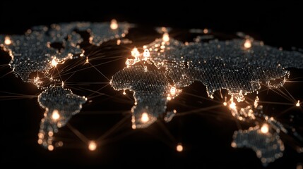 Poster - A glowing digital map of the world, showcasing interconnected cities and networks with bright lights.