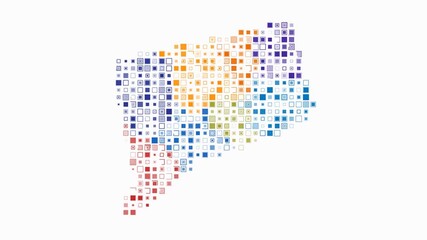 Poster - Connecticut dotted animation. Shape of the state build of pulsating colored dots. Large size square blocks. Digital style map on white background. Stylish video.