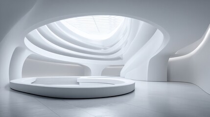Poster - A modern, minimalist interior featuring smooth curves and soft lighting that creates an inviting atmosphere.