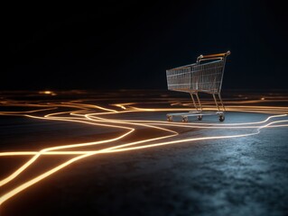 Poster - Empty shopping cart on glowing lines