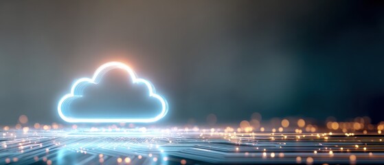 Poster - Glowing cloud icon on circuit board