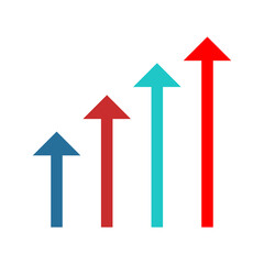 Poster - four colorful arrows pointing upwards in increasing size and height