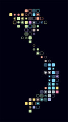 Poster - Vietnam, shape of the country build of colored cells. Digital style map of the Vietnam on dark background. Large size rounded square blocks. Stylish vector illustration.