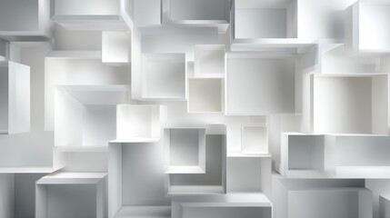 Poster - Abstract composition of overlapping white boxes creating a minimalist and modern aesthetic for design projects.