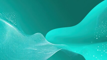 Poster - Abstract digital design featuring flowing teal waves and dotted patterns, perfect for modern backgrounds and graphics.