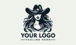 © nuaari - Graphic depiction of a woman in a cowboy hat holding two guns, suitable for a logo design.