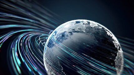Poster - An abstract representation of Earth surrounded by flowing streams of light, symbolizing connectivity and innovation.