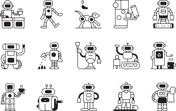 Modern robot head icon with a sleek minimalist silhouette design for technology and ai