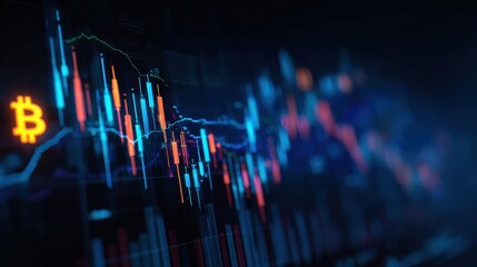Poster - Dynamic cryptocurrency market trends represented through vivid graphs and data visualizations in dark tones.