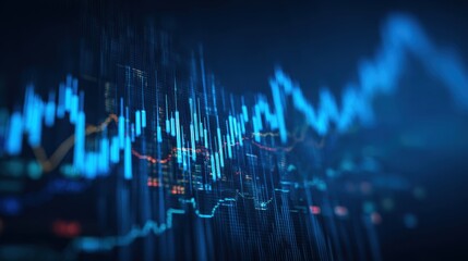 Poster - Dynamic stock market graph showcasing fluctuating data in blue tones, ideal for financial presentations and analytics.
