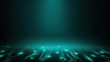 Poster - Futuristic digital background with glowing circuit patterns and teal light effects, perfect for tech-related projects.