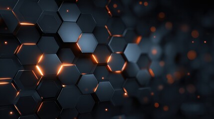Poster - Futuristic hexagonal pattern with glowing orange accents, ideal for backgrounds in tech and design projects.