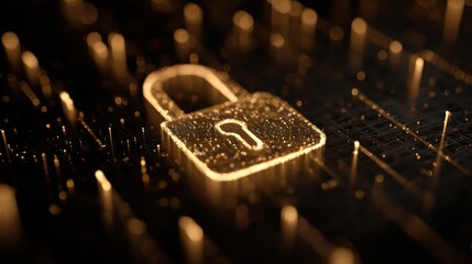 Poster - Golden padlock symbolizing data security and privacy in a digital world, showcasing modern encryption concept.