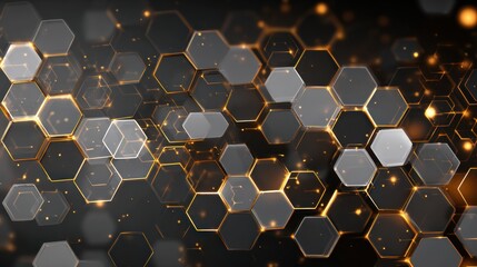 Poster - Modern abstract hexagonal pattern with golden and silver tones, ideal for backgrounds and creative projects.