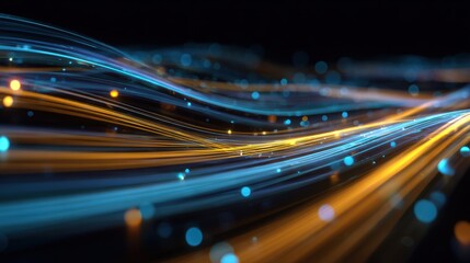 Poster - Vibrant abstraction of colorful light streaks swirling in a dark backdrop, illustrating motion and energy.